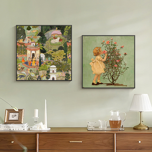 斋浦尔花园客厅装饰画小众艺术餐厅卧室壁画中古风沙发背景墙挂画