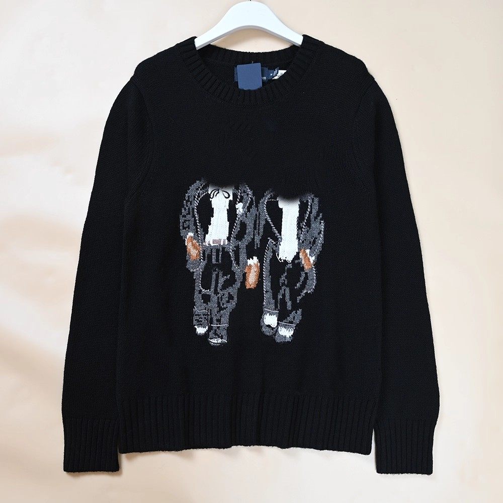 美单  女士卡通图案圆领套头长袖休闲百搭针织毛衣