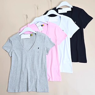 T恤衫 女士薄棉刺绣圆领修身 百搭休闲短袖