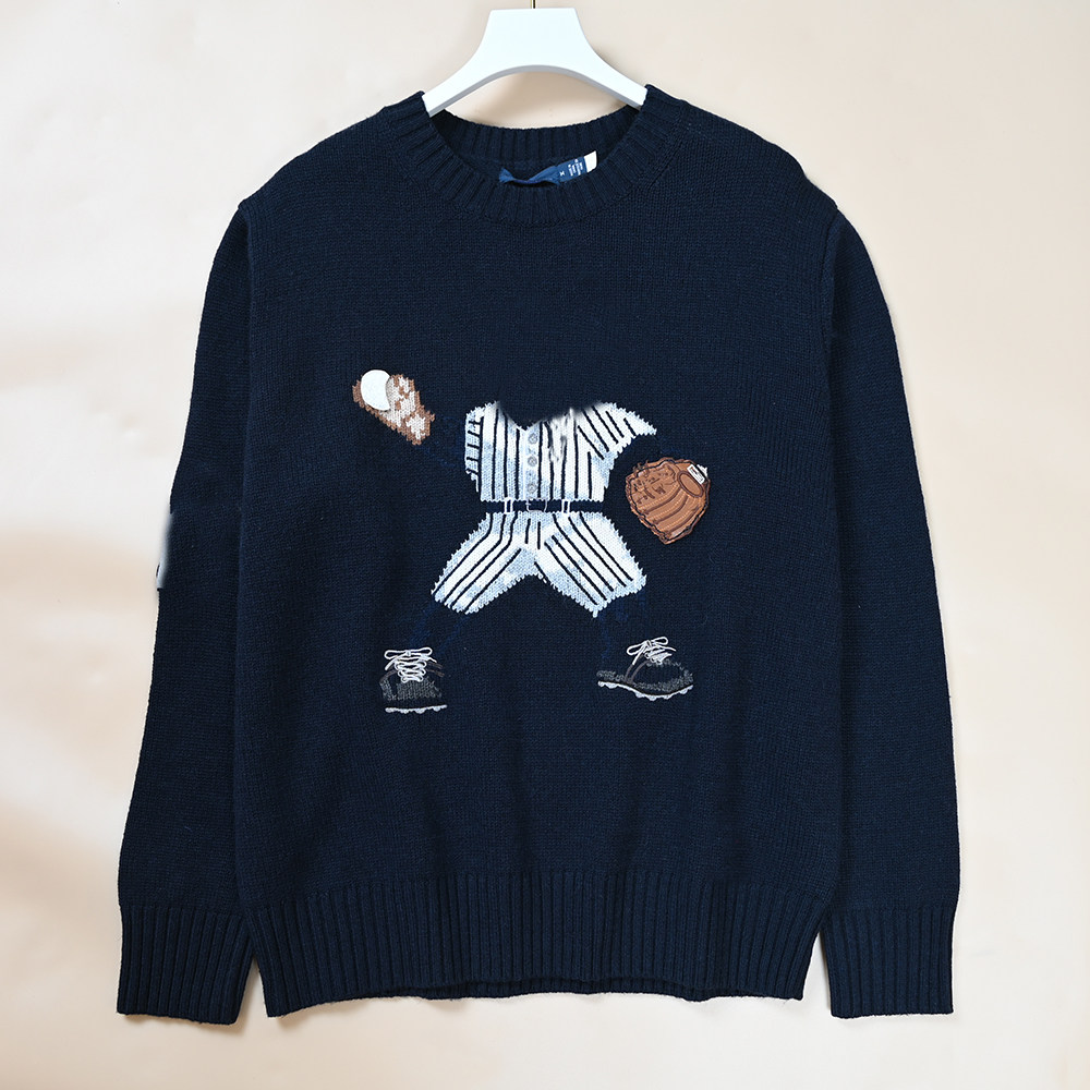 美单 女士卡通图案羊毛混纺圆领长袖针织套头毛衣