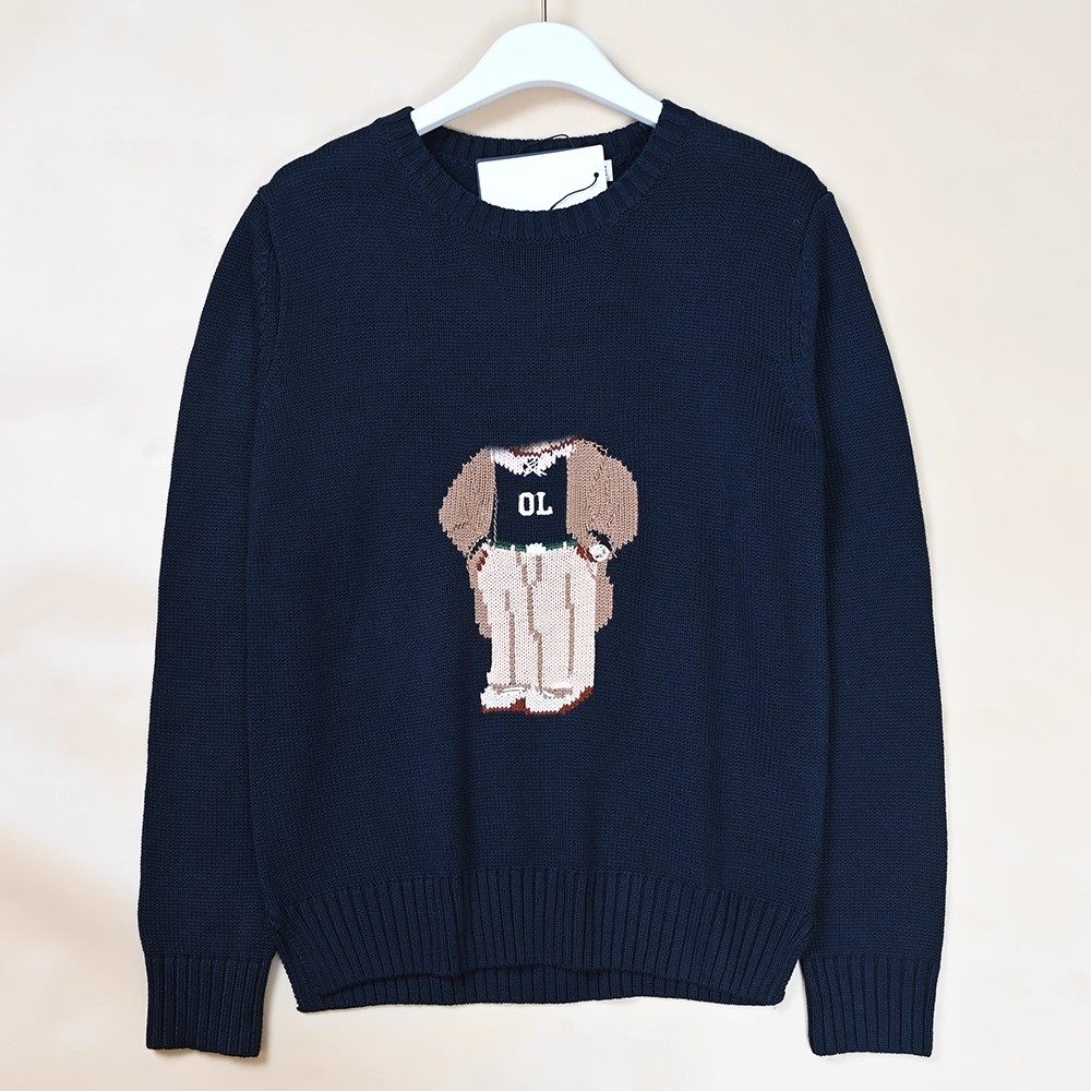 美国单 女士卡通图案棉线圆领长袖针织毛衣