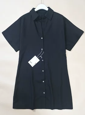 女士北欧风  女士连肩蝙蝠袖直中长款短袖衬衫式连衣裙3720