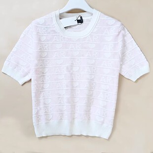 针织衫 圆领短袖 春夏 女士提花满字母休闲百搭款 美系K尔