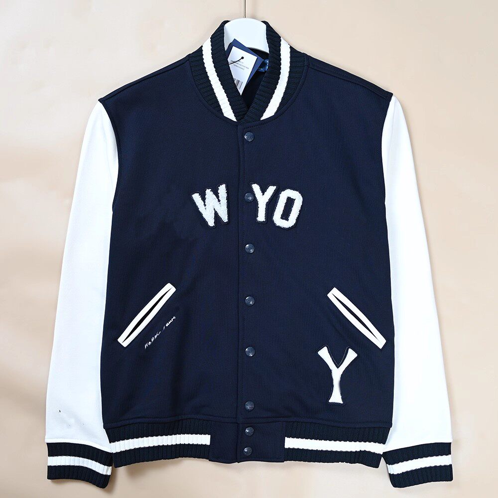 情侣新款植绒字母贴布立领腹绒针织棒球服开衫外套