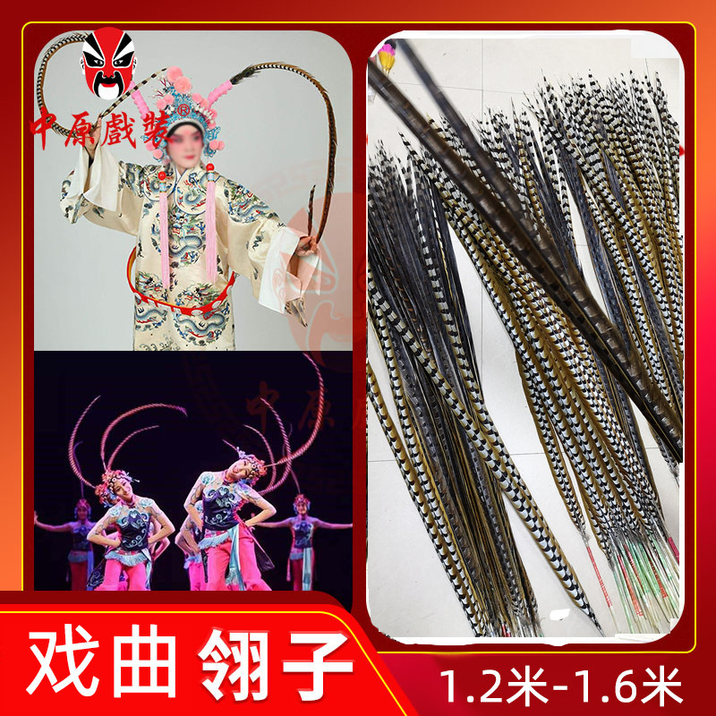戏曲俏花旦翎子表演舞蹈武旦羽毛雉鸡毛 戏剧演出一对长翎子