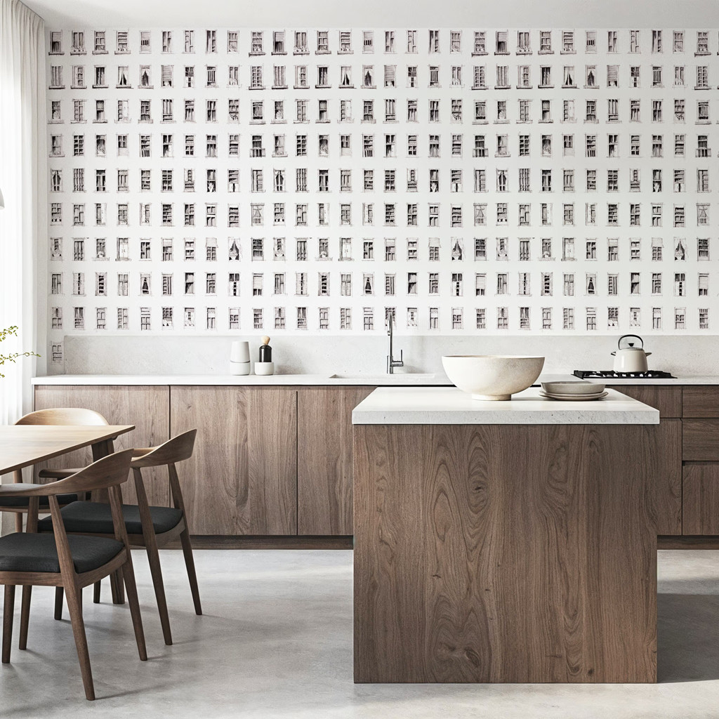 艺术工业风格 窗户图案个性背景墙 书房满铺环保木纤维壁纸