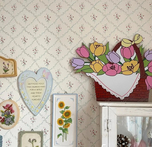 美国原装 田园乡村复古格纹碎花墙纸壁纸 进口纯纸墙纸卧室小花法式