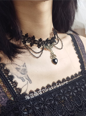 蕾丝爱心chocker 复古百搭Lolita黑色颈饰项链万圣节暗黑气质优雅