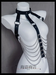 绑带链条性感金属漆皮 超酷 朋克哥特音乐节 辣妹暗黑搭配物 骨