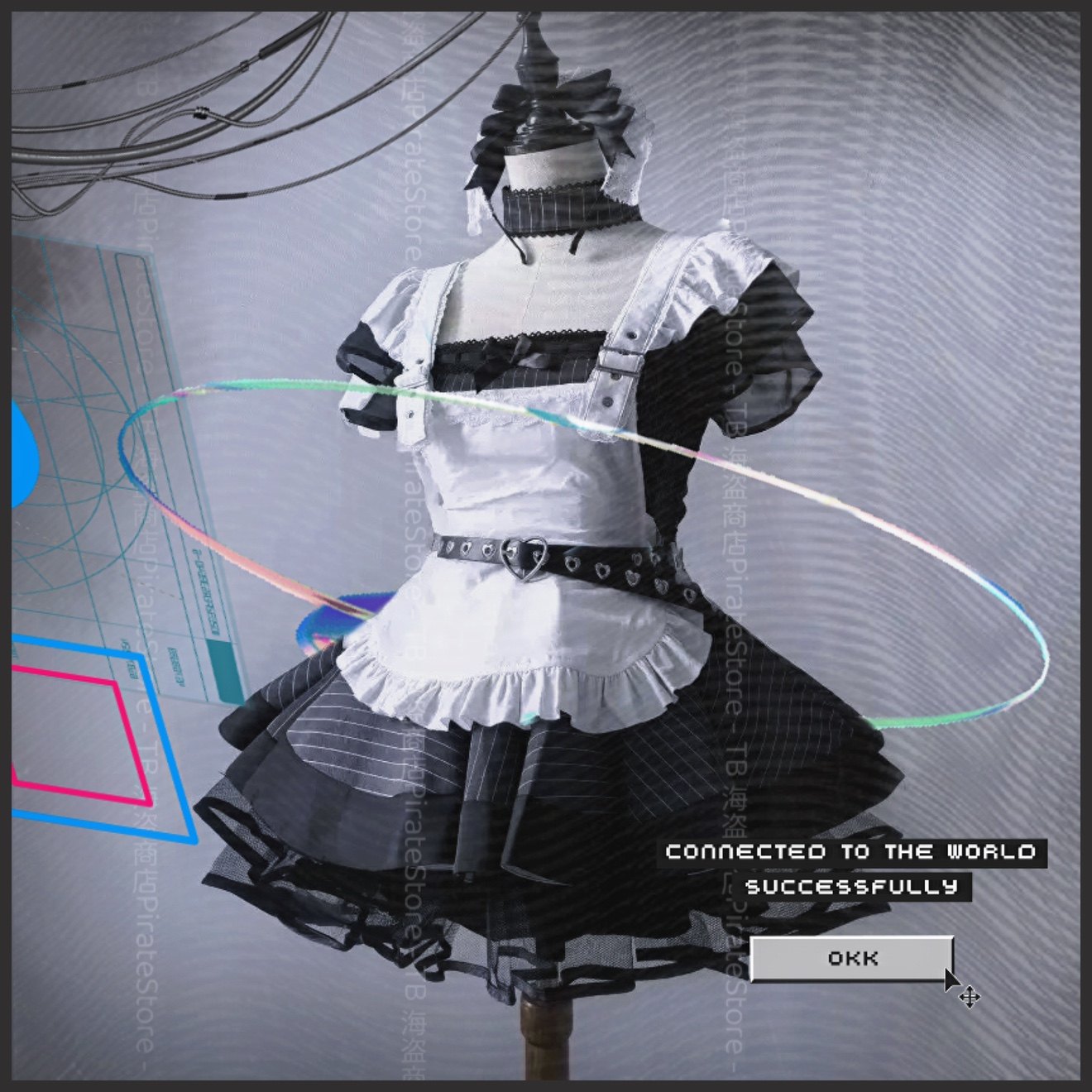 赛博女仆战姬 黑白条纹赛博朋克女仆套装cos漫展直播Lolita纯欲