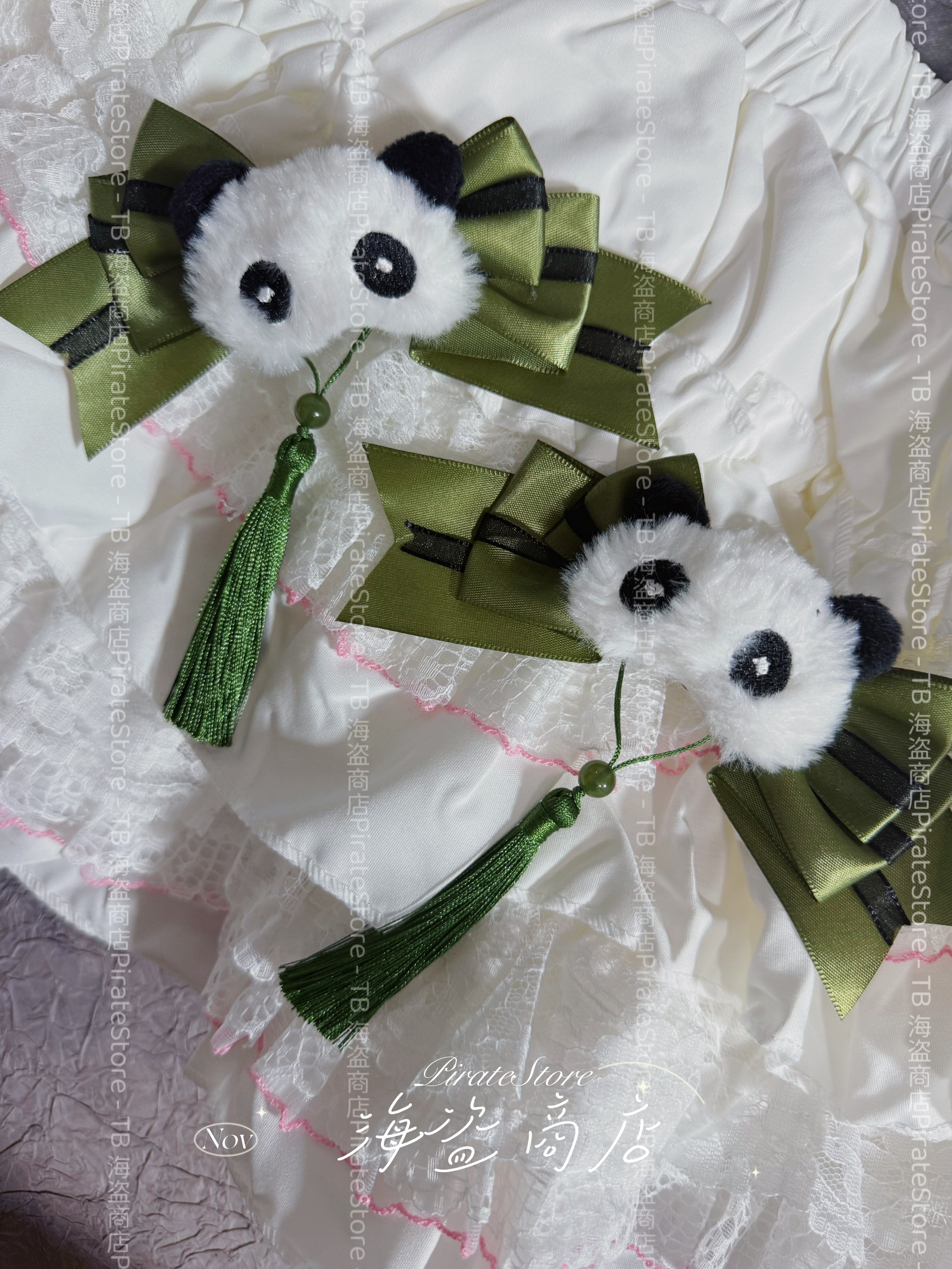 小熊猫青竹发夹 国风蝴蝶结流苏古风头饰jk小物可爱发夹lol拉克丝