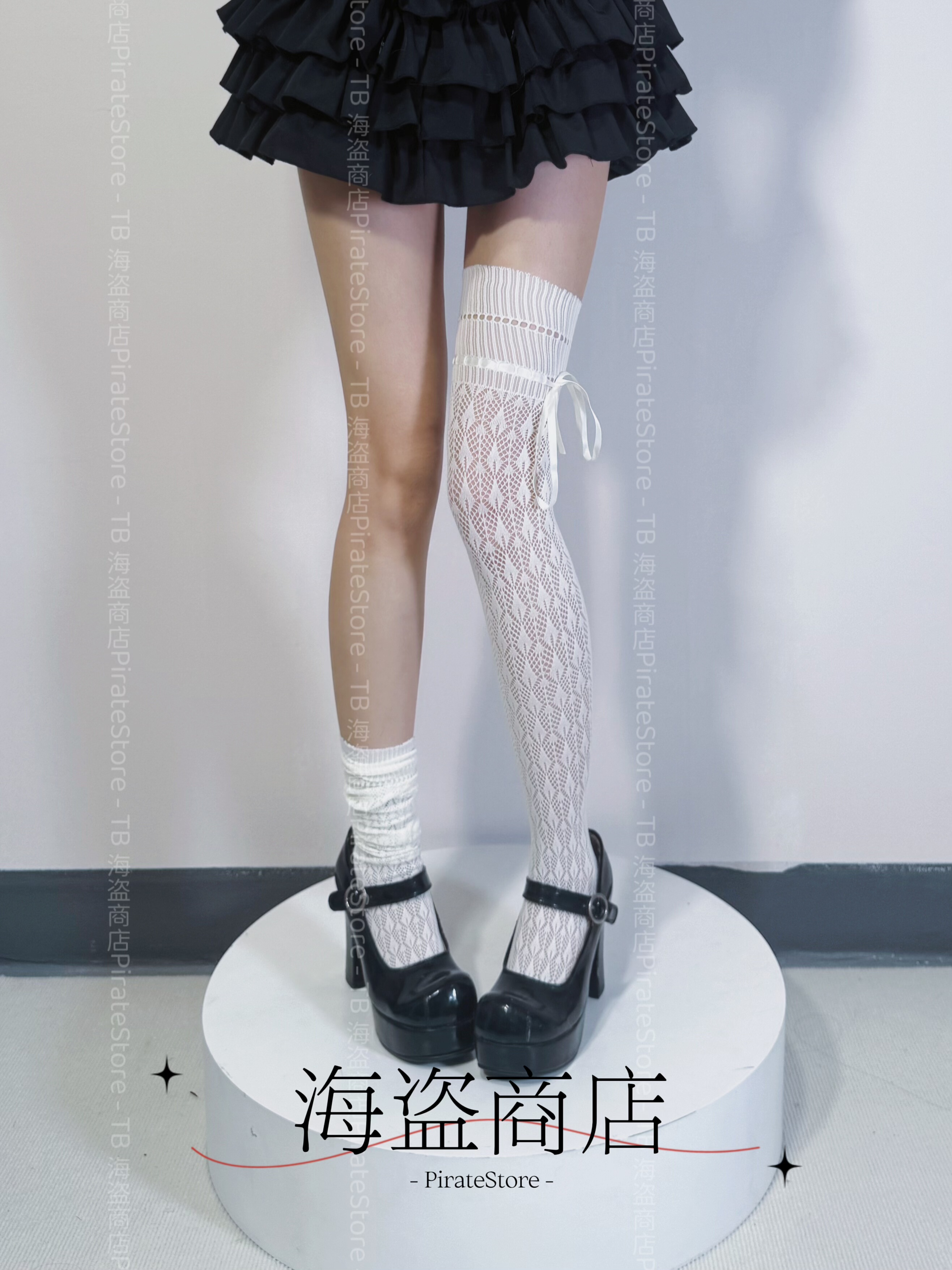 绑带蕾丝长筒袜 堆堆袜 Lolita日常百搭靴子 甜美日系穿搭法式