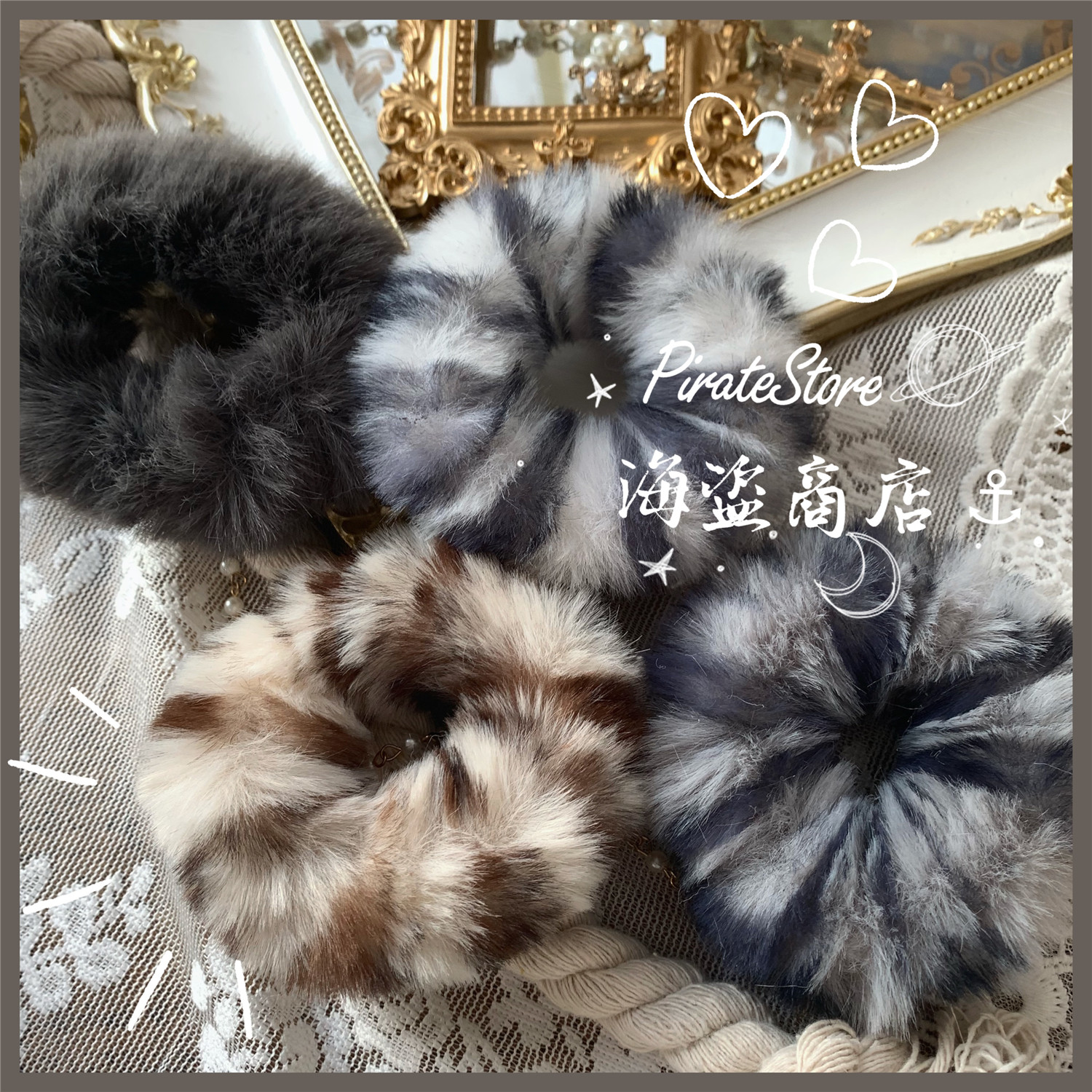 纯欲虎斑猫兔毛超柔软毛绒发圈