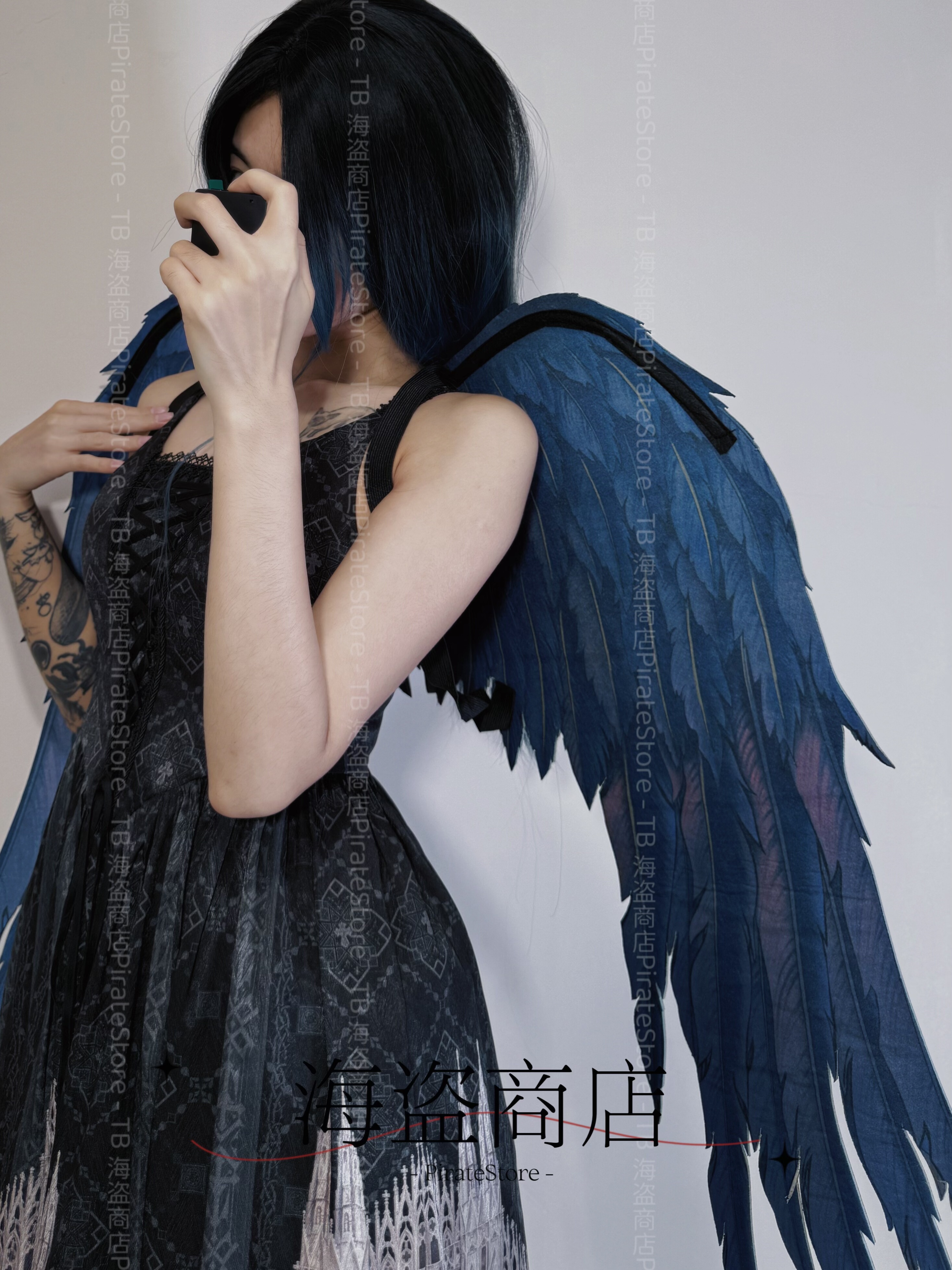 蓝羽 便携暗黑万圣节天狗翅膀 不织布可折叠cosplay舞台表演直播