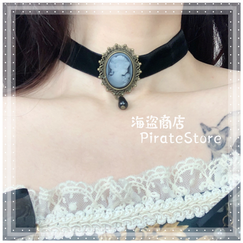 复古美人头黑珍珠choker项链
