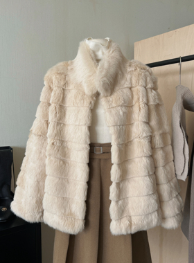 THENCE“财阀千金”韩系简约立领兔毛皮草秋冬毛毛外套上衣千金风