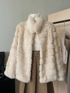 THENCE“财阀千金”韩系简约立领兔毛皮草秋冬毛毛外套上衣千金风