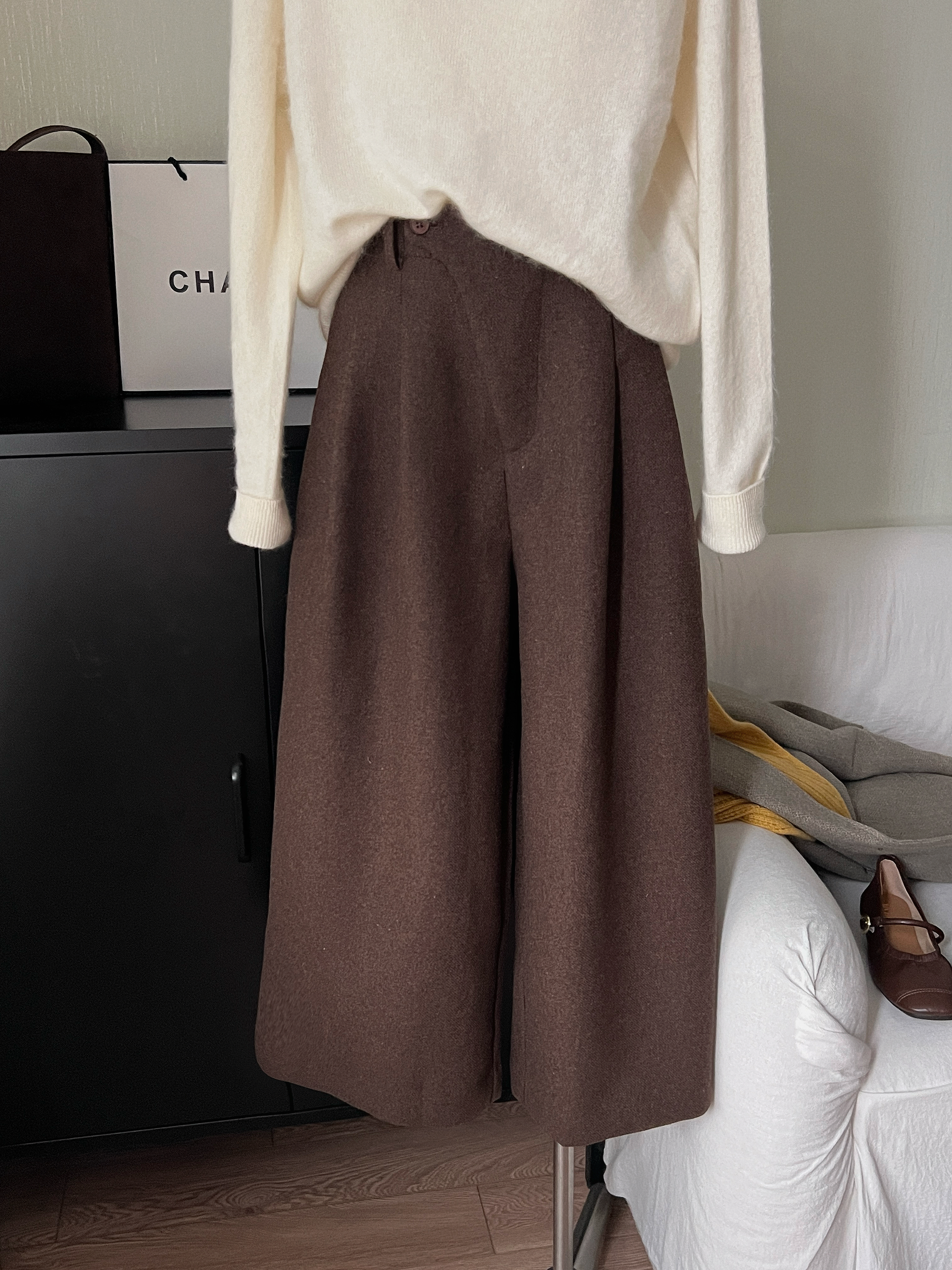 THENCE“栗冬”韩系简约宽松羊毛半松紧八分休闲裤2025新款阔腿裤