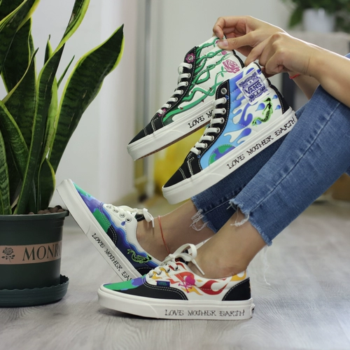 Vans e -Embroideed Printing Marshmallow High Gang Save the Earth Series Кроссочные кроссовки повседневная обувь VN0A4U39WZ2