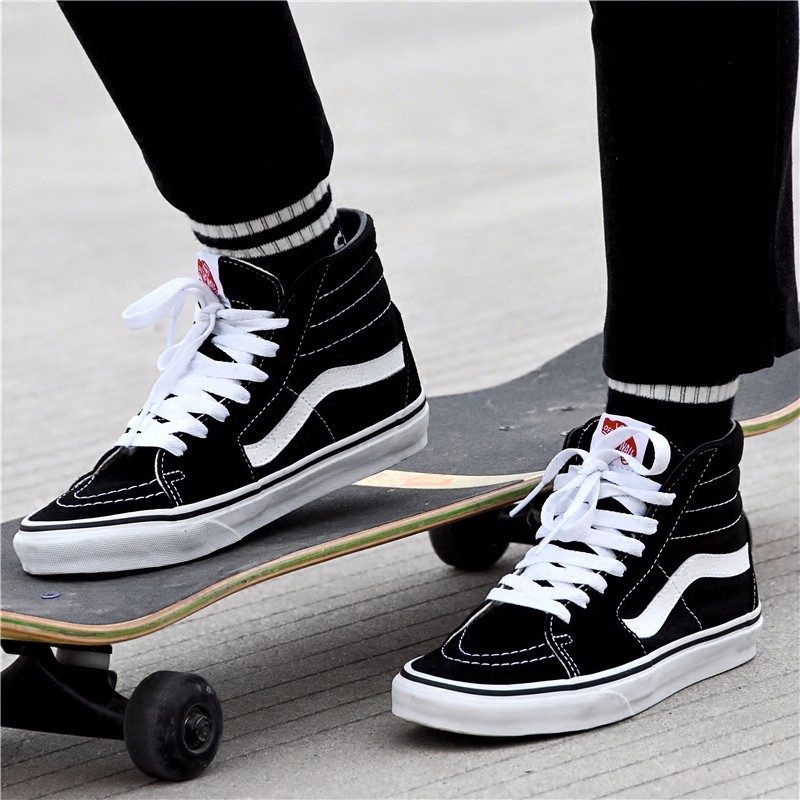 VANS sk8-hi高帮黑白经典款翻毛皮男女休闲帆布鞋滑板鞋VN0D5