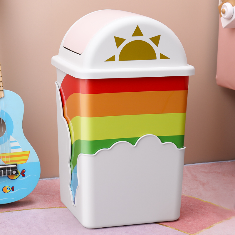 垃圾桶家用小号带盖儿童卡通有摇盖圾筒卧室少女客厅可爱创意纸篓