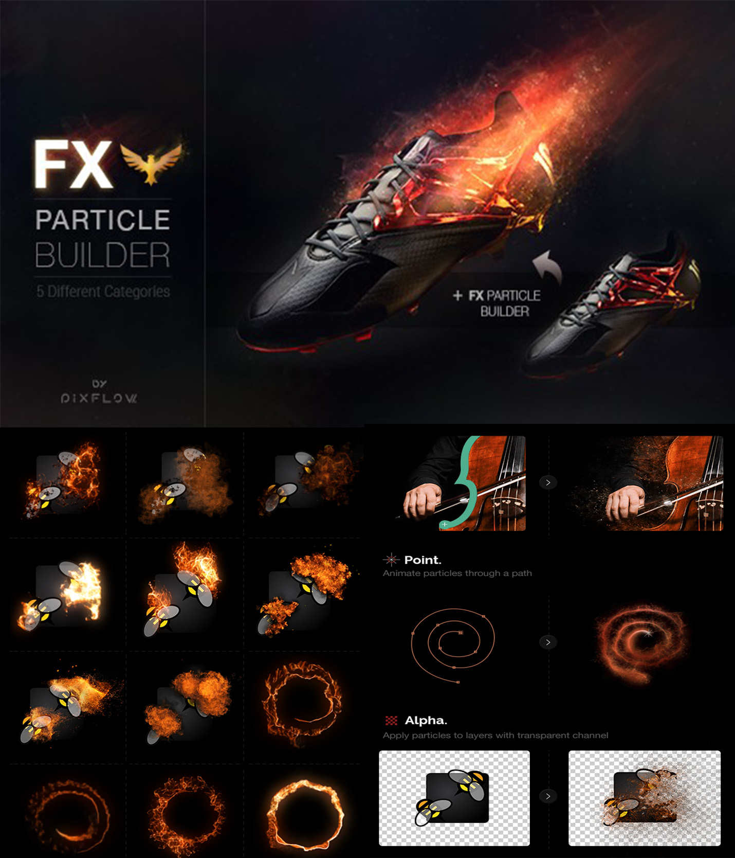 AE模板 华丽火焰火星烟雾爆炸风沙FX粒子飘散效果生成器工程脚本