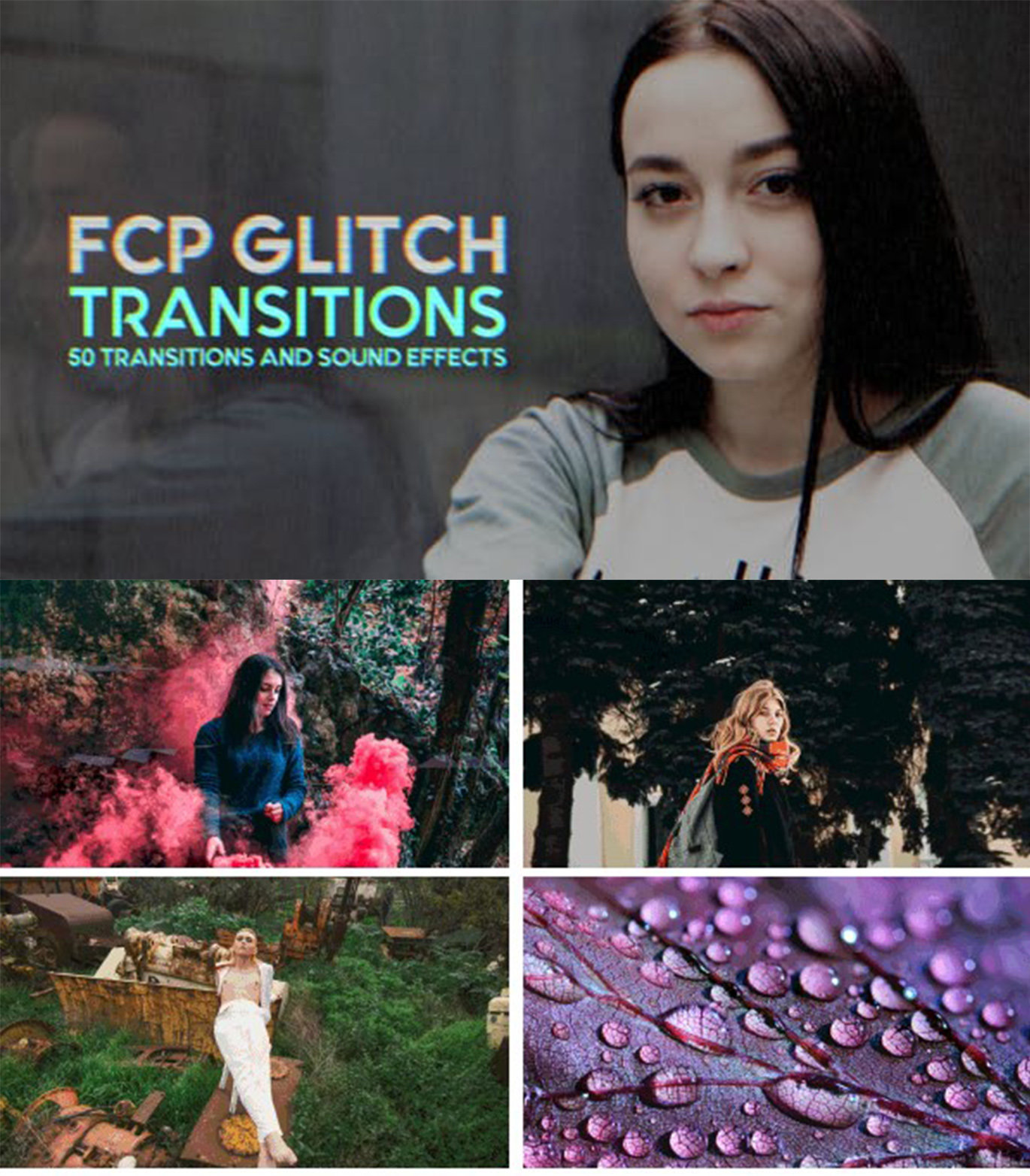 FCPX插件:50组信号损坏撕裂视频转场预设(含音效)