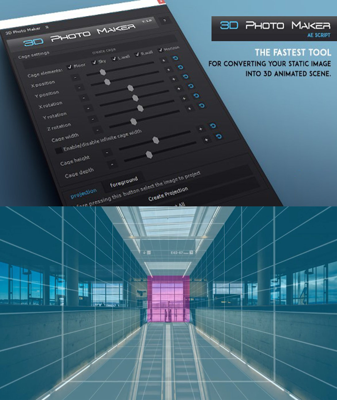 AE脚本 三维图片摄像机景深投射空间3d场景视差模拟脚本+使用教程