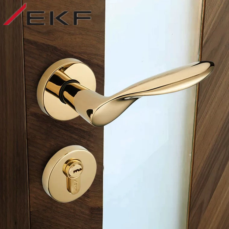 德国EKF房门锁轻奢简约金色卧室门把手室内木门分体磁吸静音锁具 - 实物图