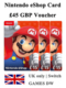 Voucher UK英国任天堂充值卡45英磅 Nintendo £45GBP eShop Card