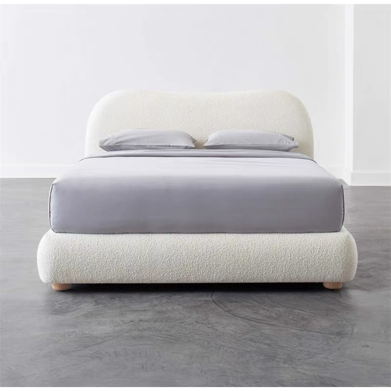 极简意式羊羔绒布艺床简约主卧床现代双人床北欧次卧儿童床公主床