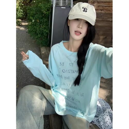 夏季绿色冰丝防晒罩衫长袖t恤女夏夏季外搭薄款空调衫宽松多0412d