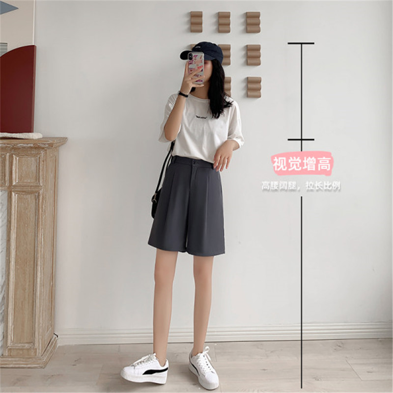 SUIT SHORTS WOMENS SUMMER LOOSE WIDE LEG PLUS SIZE 2024 NEW HIGH WAIST STRAIGHT CUFFLINKS CASUAL PANTS CROPPED PANTS