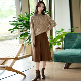 25年秋冬新款花纱精纺羊毛衫法式慵懒半高领套衫保暖打底衫