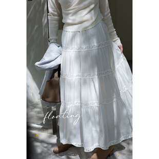Floating重工天丝棉蕾丝拼接大摆蛋糕半身裙气质百搭大摆量蓬蓬裙