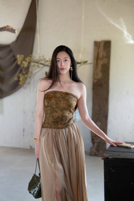 Floating限定真丝织锦缎 古雅/龙纹 中国红裹胸气质国风无袖上衣