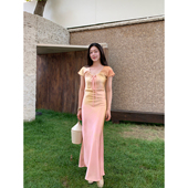 Floating 收腰连衣裙 裹身裙气质长款 郁金香物语 渐变45°斜裁短袖