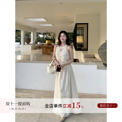 Floating爱在西元前 重工编织镂空无袖长裙女法式波西米亚连衣裙