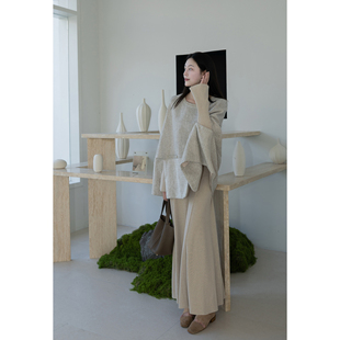 Floating灰色 重工小香风披肩上衣气质百搭显瘦斗篷廓形大衣外套