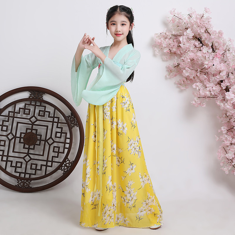 儿童汉服女童古装超仙女装小公主仙女古风襦裙中国风古筝连衣裙夏