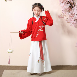抖音儿童汉服女童古装超仙女装古风印花襦裙中小女孩中国风演出服