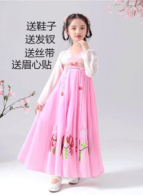 儿童汉服女童古装超仙女装公主齐胸襦裙女孩中国风古风连衣裙幽兰