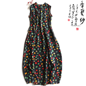 长裙度假风盘扣连衣裙夏季 云澍原创花罗香云纱新中式 真丝波点无袖