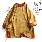 云澍原创 文艺国风圆领斜襟系带真丝上衣T恤女夏 花罗香云纱新中式