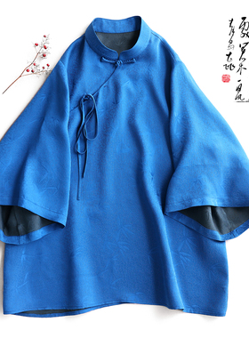 云澍原创 绞罗香云纱新中式国风复古盘扣系带宽松大码上衣T恤女夏