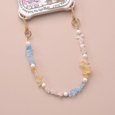 海蓝宝粉晶多宝双扣头手机链