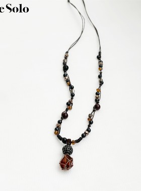 复古民族风水晶串珠编织毛衣链