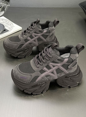 超火厚底老爹鞋女2025新款秋冬季加绒8cm小个子增高运动休闲女鞋