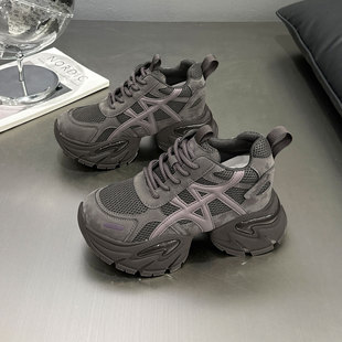 加绒8cm小个子增高运动休闲女鞋 秋冬季 女2025新款 超火厚底老爹鞋