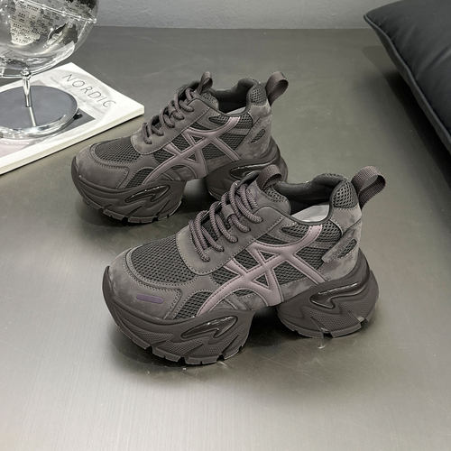 运动风厚底内增高圆头老爹鞋真皮